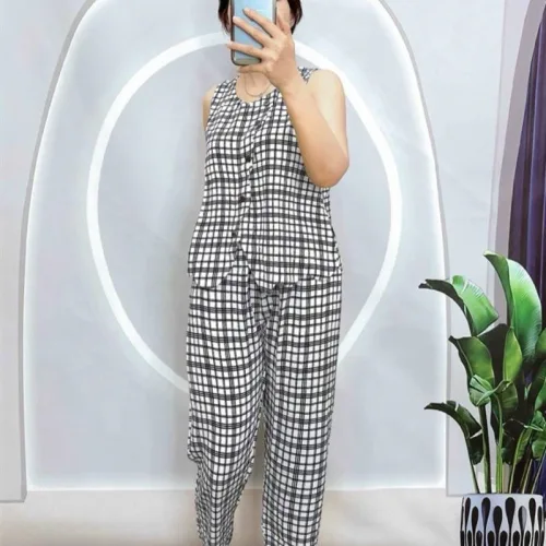 Đồ bộ mango quần dài áo sát nách có nút
