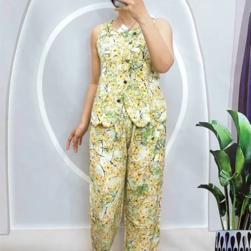 Đồ bộ mango quần dài áo sát nách có nút
