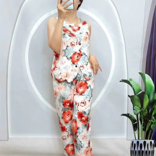 Đồ bộ mango quần dài áo sát nách có nút