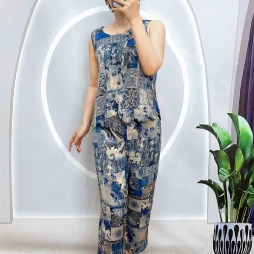 Đồ bộ mango quần dài áo sát nách có nút