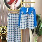 Đồ bộ mango quần dài áo tay dài cổ V bèo caro