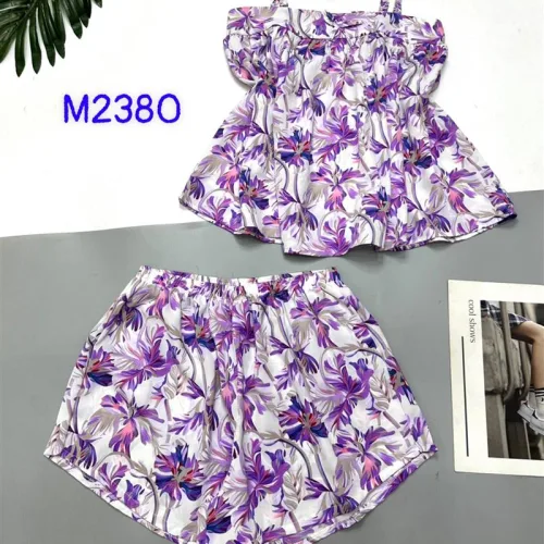 Đồ bộ mango quần đùi áo hai dây in hoạ tiết