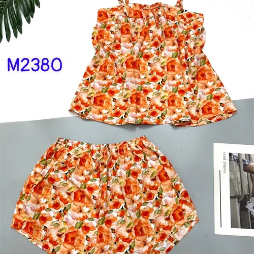 Đồ bộ mango quần đùi áo hai dây in hoạ tiết