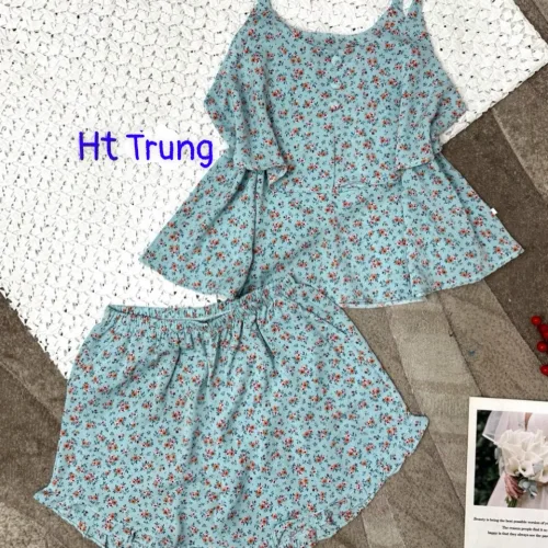 Đồ bộ mango quần đùi áo hai dây in hoạ tiết