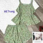 Đồ bộ mango quần đùi áo hai dây in hoạ tiết