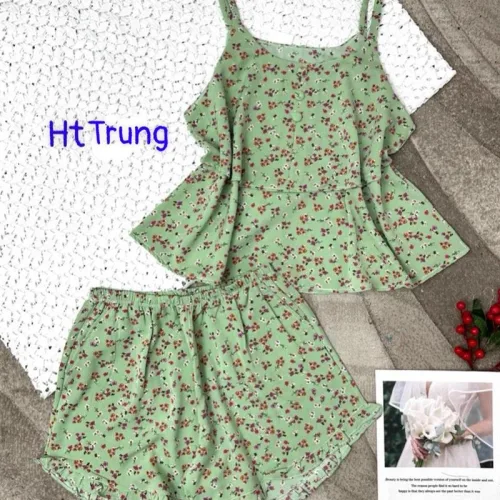 Đồ bộ mango quần đùi áo hai dây in hoạ tiết