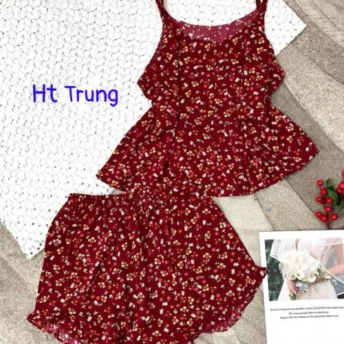 Đồ bộ mango quần đùi áo hai dây in hoạ tiết