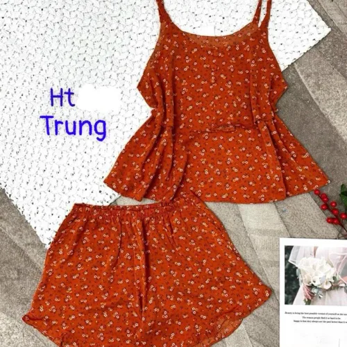 Đồ bộ mango quần đùi áo hai dây in hoạ tiết