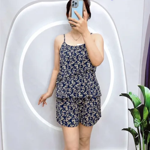 Đồ bộ mango quần đùi áo hai dây in hoạ tiết
