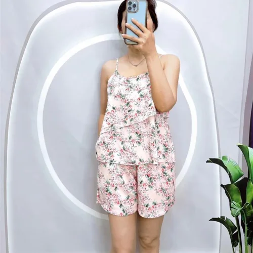 Đồ bộ mango quần đùi áo hai dây in hoạ tiết