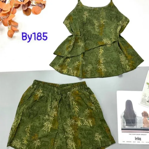 Đồ bộ mango quần đùi áo hai dây in hoạ tiết