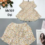 Đồ bộ mango quần đùi áo hai dây in hoạ tiết bông nhỏ