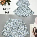 Đồ bộ mango quần đùi áo hai dây in hoạ tiết bông nhỏ