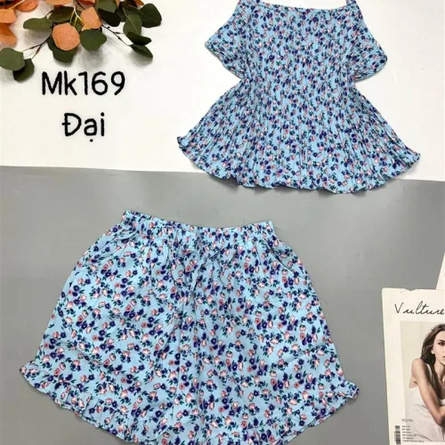 Đồ bộ mango quần đùi áo hai dây in hoạ tiết bông nhỏ