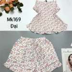 Đồ bộ mango quần đùi áo hai dây in hoạ tiết bông nhỏ