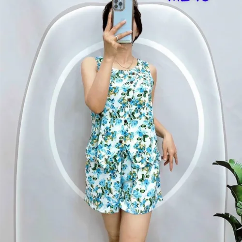 Đồ bộ mango quần đùi áo sát nách có nút