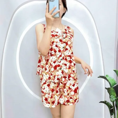 Đồ bộ mango quần đùi áo sát nách có nút