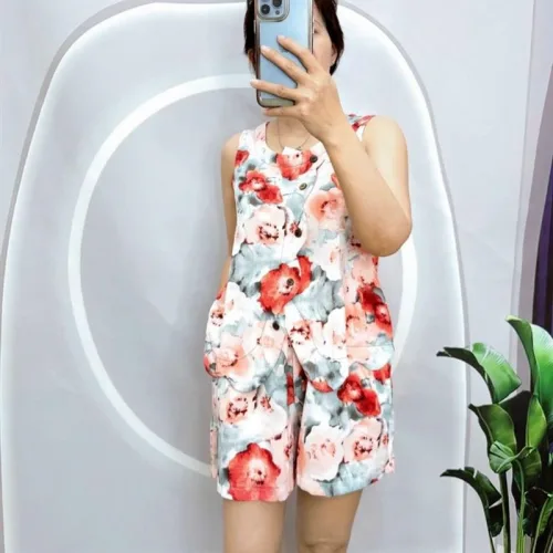 Đồ bộ mango quần đùi áo sát nách có nút