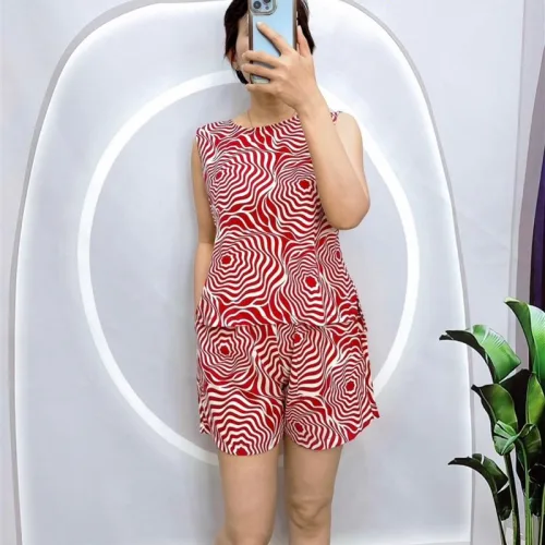 Đồ bộ mango quần đùi áo sát nách in hoạ tiết