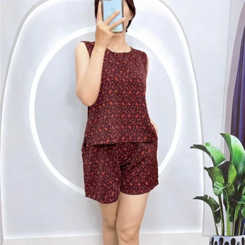 Đồ bộ mango quần đùi áo sát nách in hoạ tiết