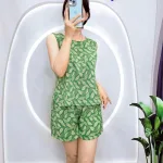 Đồ bộ mango quần đùi áo sát nách in hoạ tiết