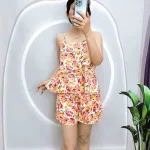 Đồ bộ mango siêu mát quần đùi áo hai dây tầng in hoạ tiết