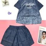 Đồ bộ màu quần đùi áo sơ mi tay ngắn cổ bẻ in chữ