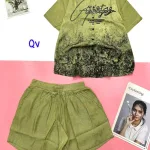 Đồ bộ màu quần đùi áo sơ mi tay ngắn cổ bẻ in chữ