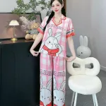 Đồ bộ pijama latin quần dài áo tay ngắn cổ bẻ in hình dể thương