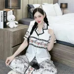Đồ bộ pijama latin quần dài áo tay ngắn cổ bẻ in hình dể thương