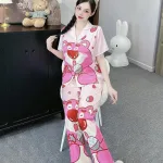 Đồ bộ pijama latin quần dài áo tay ngắn cổ bẻ in hình dể thương