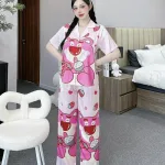 Đồ bộ pijama latin quần dài áo tay ngắn cổ bẻ in hình dể thương