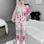 Đồ bộ pijama quần dài áo tay dài bèo cổ ren in họa tiết