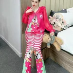 Đồ bộ pijama quần dài áo tay dài bèo cổ ren in họa tiết