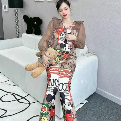 Đồ bộ pijama quần dài áo tay dài bèo cổ ren in họa tiết
