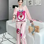 Đồ bộ pijama quần dài áo tay dài bèo cổ ren in họa tiết