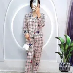 Đồ bộ pijama quần dài áo tay dài cổ bẻ hoạ tiết