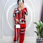 Đồ bộ pijama quần dài áo tay dài cổ bẻ hoạ tiết