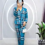 Đồ bộ pijama quần dài áo tay dài cổ bẻ hoạ tiết