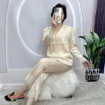 Đồ bộ pijama quần dài áo tay dài cổ bẻ màu trơn