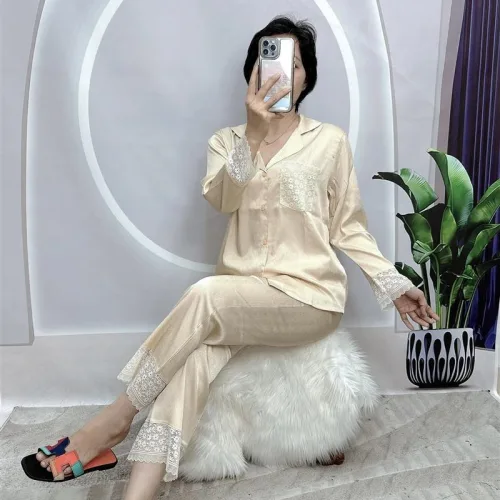 Đồ bộ pijama quần dài áo tay dài cổ bẻ màu trơn