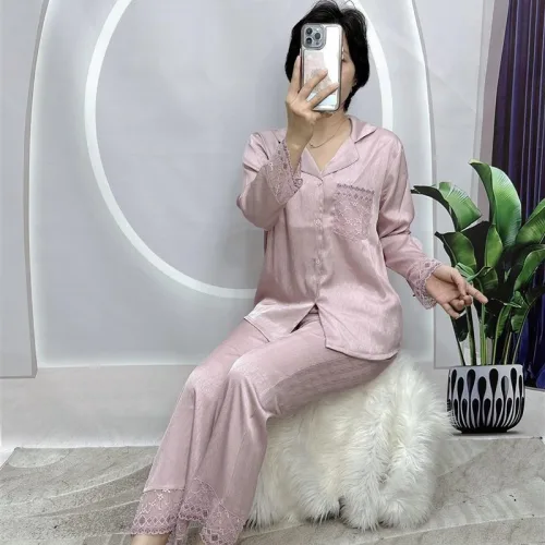 Đồ bộ pijama quần dài áo tay dài cổ bẻ màu trơn