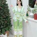 Đồ bộ pijama quần dài áo tay dài cổ vuông in hình