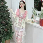 Đồ bộ pijama quần dài áo tay dài cổ vuông in hình