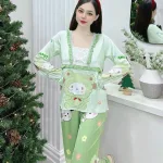 Đồ bộ pijama quần dài áo tay dài cổ vuông in hình