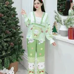 Đồ bộ pijama quần dài áo tay dài cổ vuông in hình