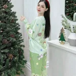 Đồ bộ pijama quần dài áo tay dài cổ vuông in hình