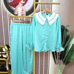 Đồ bộ pijama quần dài áo tay dài màu trơn cổ lá sen