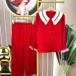 Đồ bộ pijama quần dài áo tay dài màu trơn cổ lá sen
