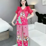 Đồ bộ pijama quần dài áo tay ngắn bèo cổ ren in họa tiết